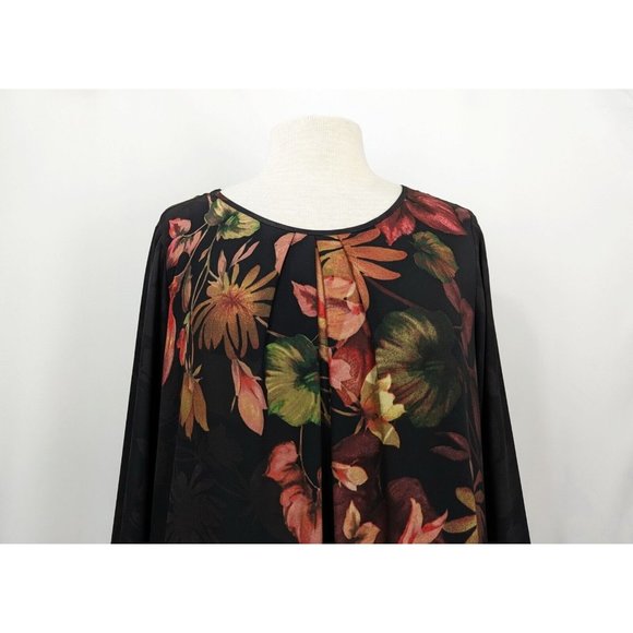 Linea Louis Dell'Olio Peasant Top Black Sheer Floral Print Placement Size M - Picture 2 of 8